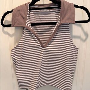 Abercrombie and Fitch Striped Sleeveless Polo Tank Top - Brown & White